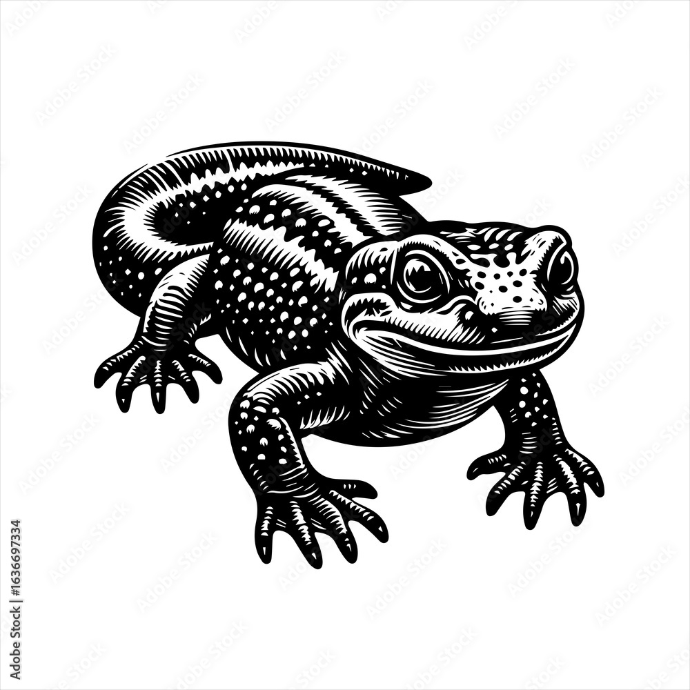 Obraz premium Detailed black and white illustration of a toad in a woodcut style