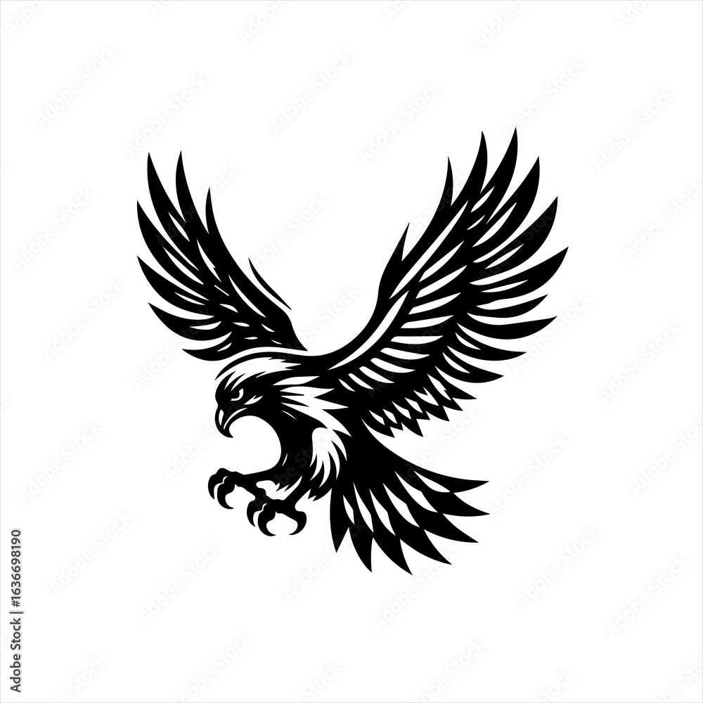 Fototapeta premium Stylized black eagle descending with wings spread wide