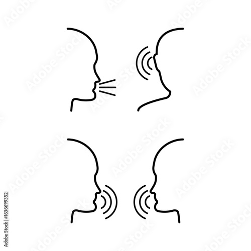 Minimal Line Art Talking and Listening Icons for Communication Concept