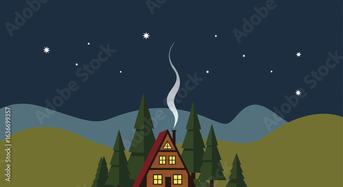 Charming A Frame Cabin Under Starry Sky and Smoky Chimney In Wilderness
