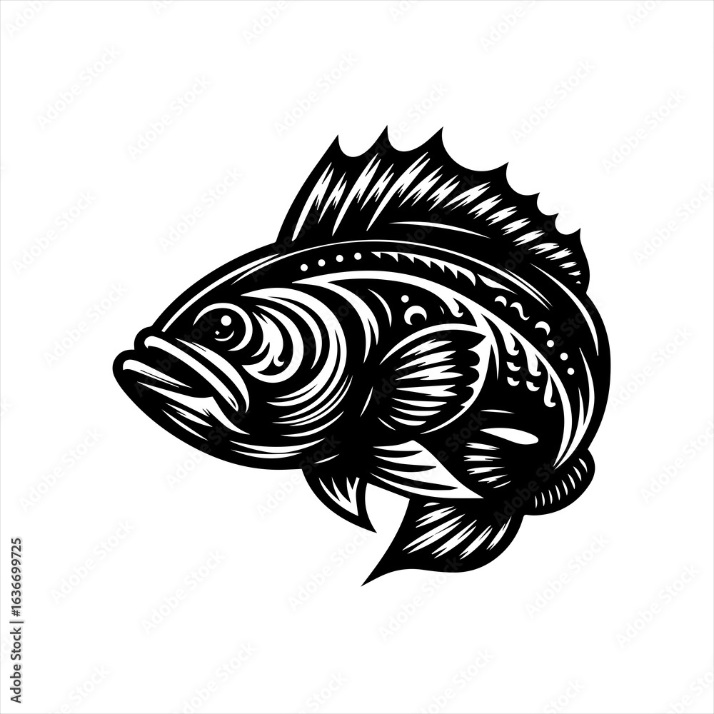 Fototapeta premium Stylized Black and White Fish Illustration.