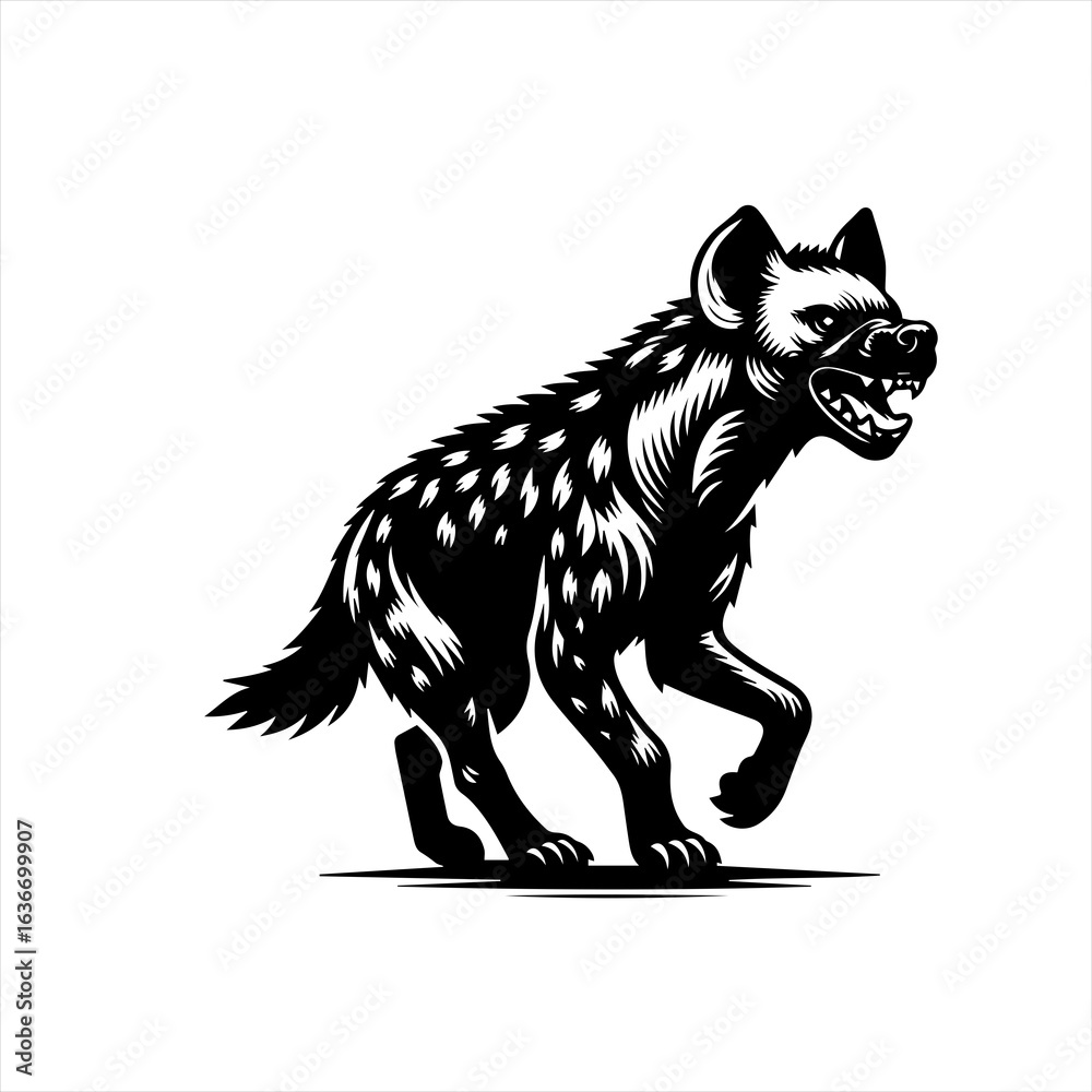 Fototapeta premium Aggressive Hyena Silhouette on White.