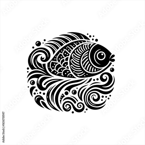 Stylized fish swimming in water isolated