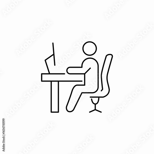person sitting at desk woking icon sign vector