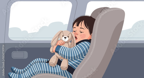 Child Sleeping Soundly In A Car Seat Hugging Favorite Plush Toy