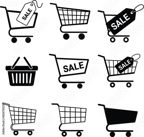 Canvastavla Vector illustration of shopping carts and baskets