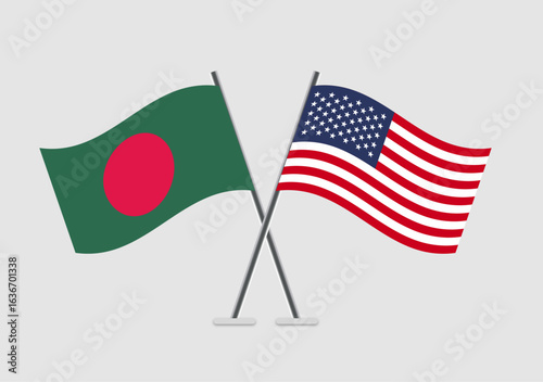 Bangladesh and United States vector flags in timeless ceremonial layout