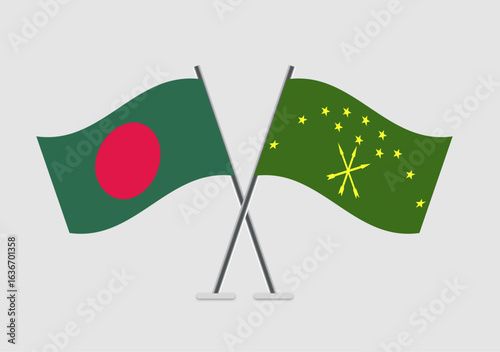 Bangladesh and Adygea vector flags illustration with waving cloth effect
