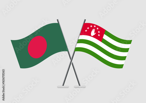 Bangladesh and Abkhazia vector flags crossed in simple 2D flat design