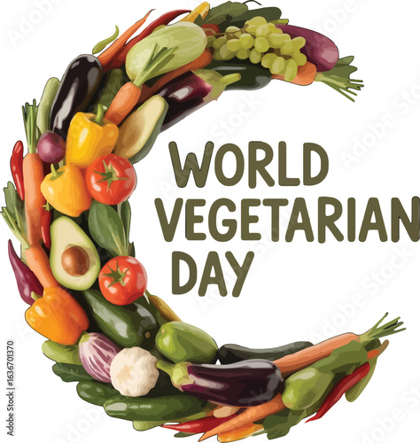World Vegetarian Day Celebrated with a Crescent of Fresh, Colorful Vegetables