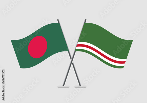 Bangladesh and Chechen Republic of Ichkeria vector flags with flat vector realism
