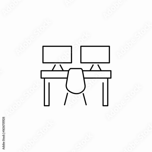 two computers one chair icon sign vector
