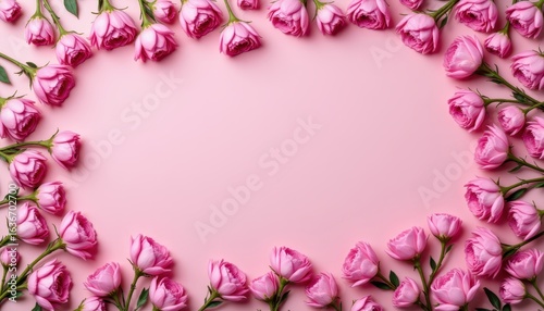 Monochromatic pink tulips, a stunning floral display on pink background pink