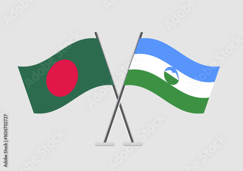 Bangladesh and Kabardino-Balkaria vector flags crossed for cultural themes