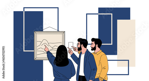 Contemporary Art Exhibition Featuring People Viewing Artwork In A Gallery
