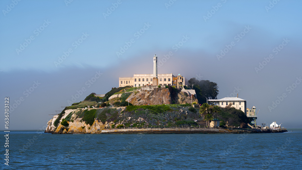 Alcatraz Island San Francisco California Landmark Historical Prison With Blue Ocean and Sky Tourist Attraction Travel Destination Famous Landmark American History Alcatraz Island San Francisco California Landmark Historical Prison With Blue Ocean and Sky Tourist Attraction Travel Destination Famous Landmark American History