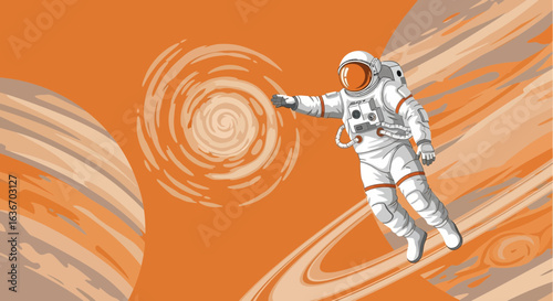 Cosmic Exploration Astronaut Floating in Space near a Gas Giant Planet