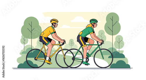 Couple Enjoys Recreational Cycling In Green Park Cycling Adventure With Friends