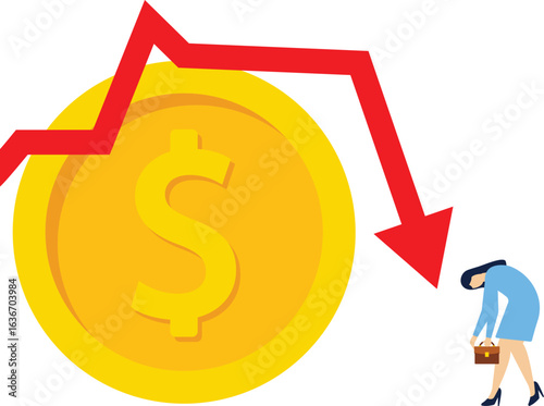 government credit or bonds. The problem of losing money globally and domestically. Bad financial and economic deficit risk symbol. State loan crisis and bankruptcy risk. flat vector illustration.

