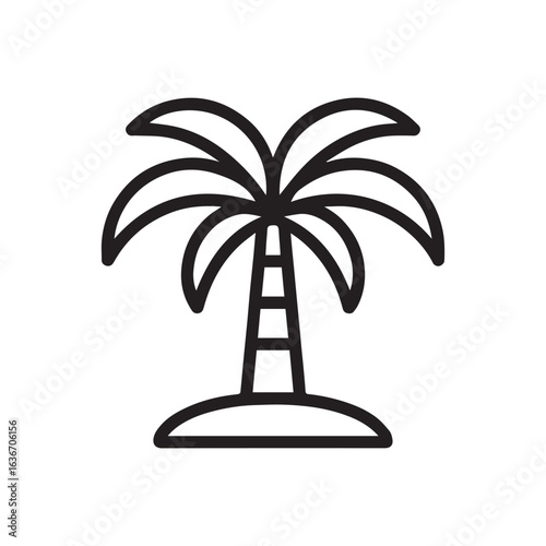 Simple Line Art Palm Tree Icon: Tropical Vacation, Summer Holiday Symbol