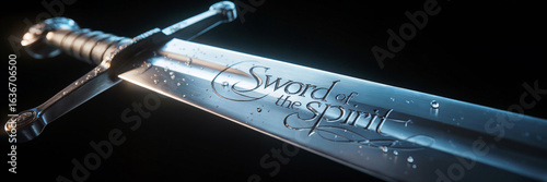 Sword of the Spirit engraved on a shining steel blade

Close-up of a sword with Sword of the Spirit inscription

Christian symbolism represented on a gleaming sword

Sword of the Spirit concept