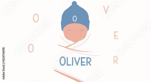 Cute baby boy named Oliver graphic illustration for nursery decor projects