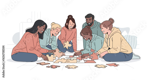 Diverse Friends Enjoy A Leisurely Activity By Playing Jigsaw Together At Home