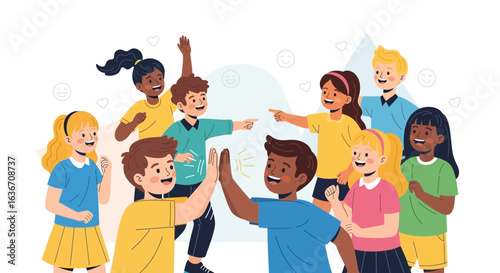 Diverse Group Of Children Celebrating Success And Cheering Together With Joy