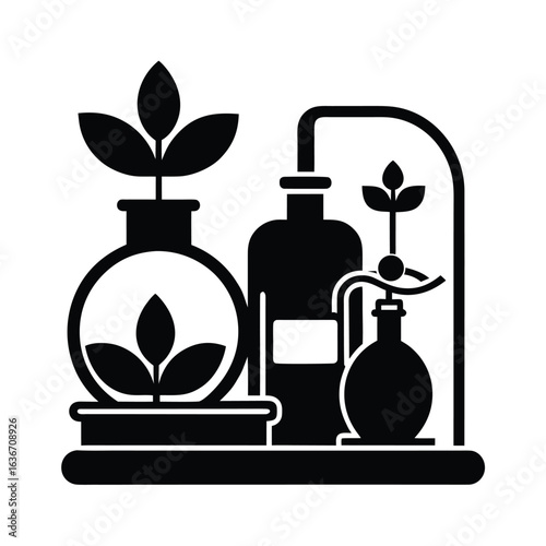 A serene aromatherapy setup with a silhouette of essential oil bottles and a diffuser