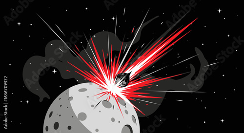 Dramatic Space Collision Asteroid Impact on Moon with Explosive Energy