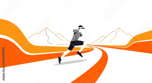 Dynamic Runner Ascending Mountain Road Forging Ahead In Outdoor Environment