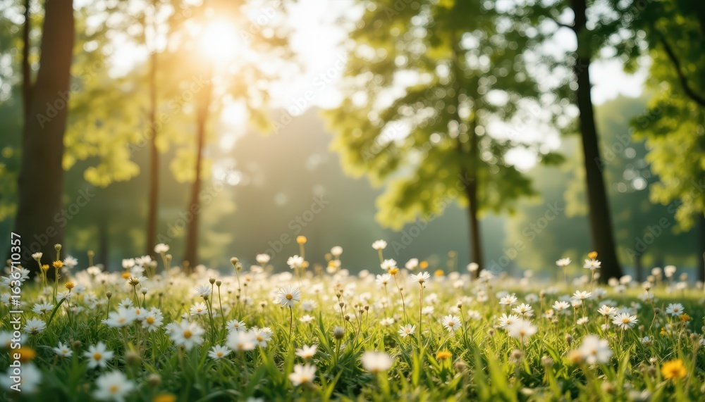 Obraz premium Expansive green field under a clear sky, serene landscape panorama vibrant