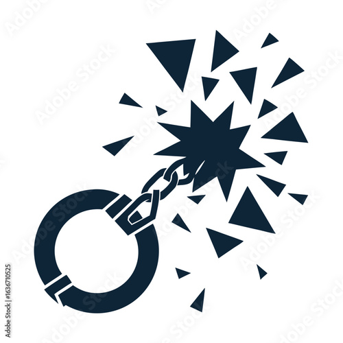 Shattered Shackle with Flying Fragments Representing the End of Slavery, Modern Vector