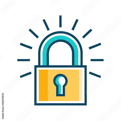 Open Padlock with Radiant Light Symbolizing Liberation and Hope, Flat Vector