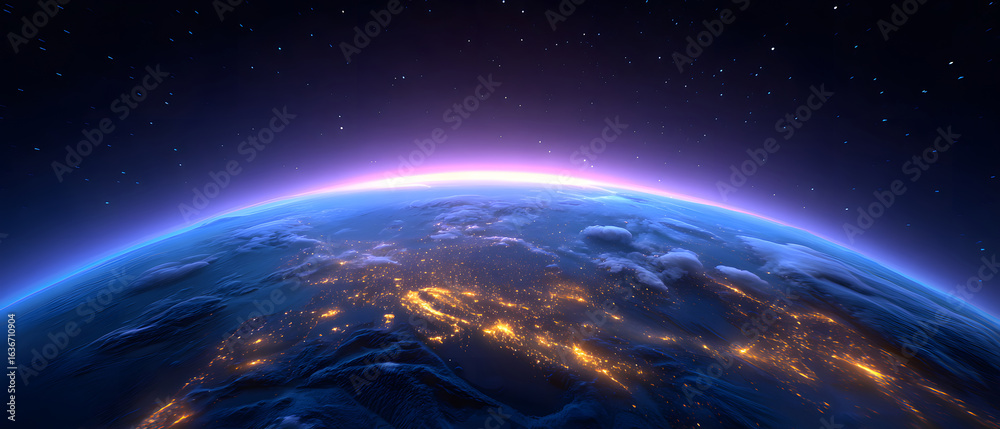 Fototapeta premium Blue Earth night view from space