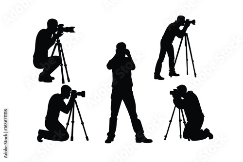 Photographer's silhouettes in action: capturing the essence of photography, showcasing various perspectives of a photographer at work, engrossed in the art of capturing the perfect moment.