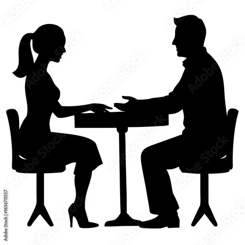 Silhouette of Man and Woman at Table Negotiating PNG on Transparent for Business, Meeting, and Corporate Presentation Design