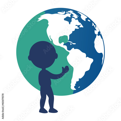 Child holding planet earth in silhouette symbolizing global care environmental protection and future generations