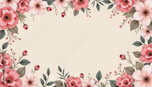 Delicate pink blossoms adorning an elegant floral frame for spring celebrations