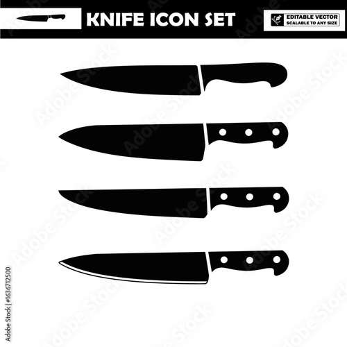 Kitchen knives set silhouette design for cooking and culinary tools for chefs and home chefs