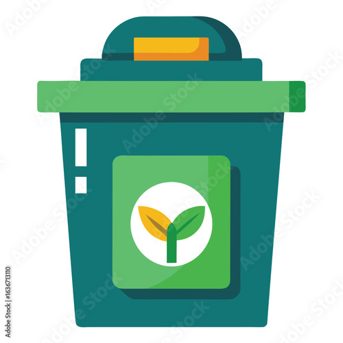 Simple composting bin icon with recycling symbol and green leaf clean design for eco friendly concepts