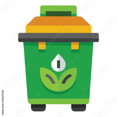 Simple vector illustration of a green composting bin with a lid on a white background