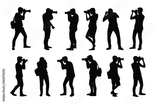 Photographers Silhouette Collection: A comprehensive collection of silhouetted figures, each engrossed in the craft of photography, showcasing diverse poses, angles, and equipment