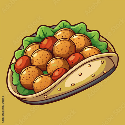 Falafel wrap with fresh salad and tomatoes. displayed against a neutral background. Delicious. colorful falafel wrap. suitable for advertising food products or editorial use.