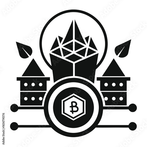 Digital currency mining hardware and technology concept with abstract technological elements