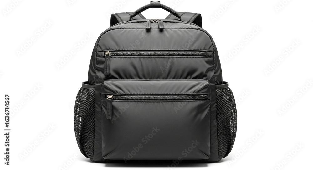 Naklejka premium Sleek Black Modern Backpack on White Background Isolated Studio Shot