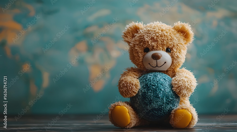 Obraz premium Teddy bear embracing the Earth in a harmonious coexistence