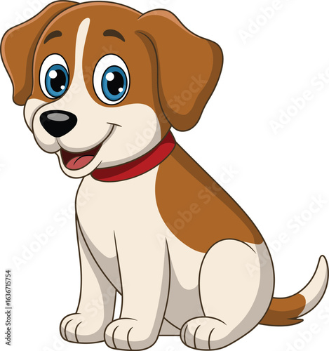 Cute cartoon puppy, happy brown and white dog, adorable puppy illustration, smiling dog clipart, kids pet drawing, cartoon pet art