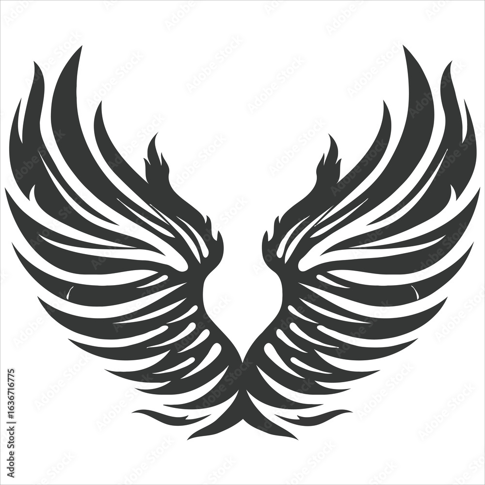 Obraz premium Magnificent Wings of Freedom A Symbol of Strength and Graceful Flight A Dark Silhouette Against a White Backdrop Evoking a Sense of Empowerment and Liberation
