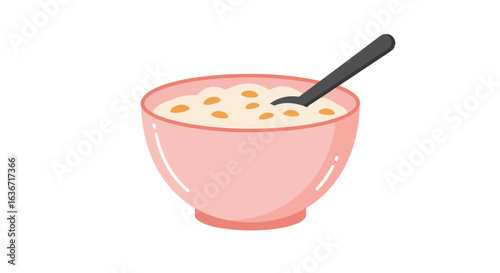Healthy breakfast oatmeal in pink bowl with spoon - perfect for nutrition and wellness design